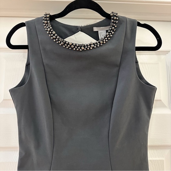 H&M Jewel Collared Sleeveless Bodycon Cocktail Mini Dress Gray sz 6 - Picture 2 of 7